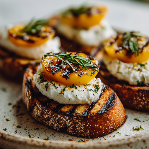 Grilled Peach Burrata Crostini