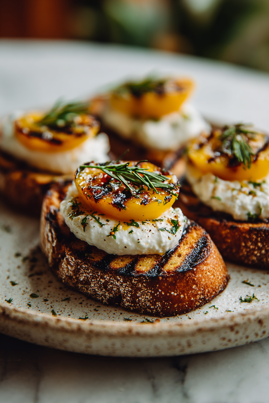 Grilled Peach Burrata Crostini