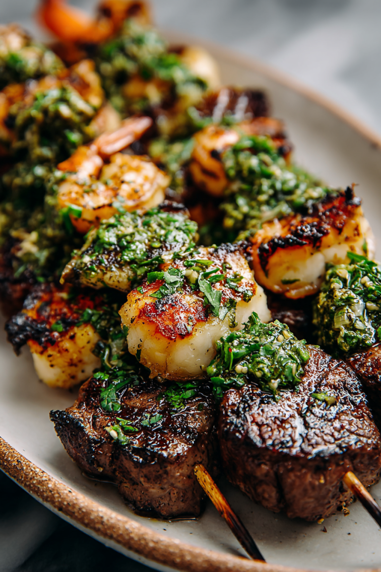 Grilled Surf Turf Skewers with Chimichurri
