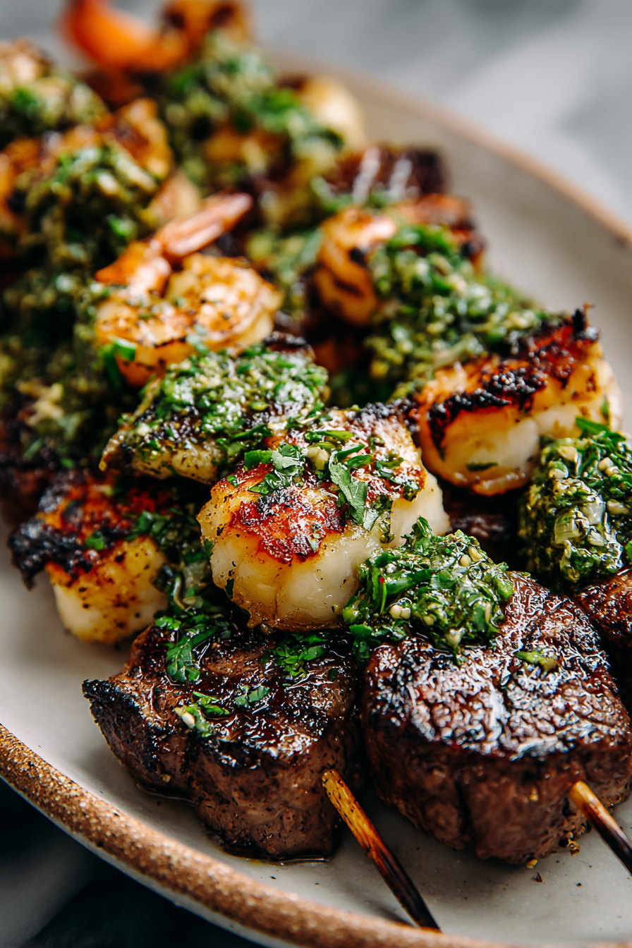 Grilled Surf Turf Skewers with Chimichurri