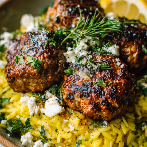 Herby Greek Meatballs with Lemon Orzo