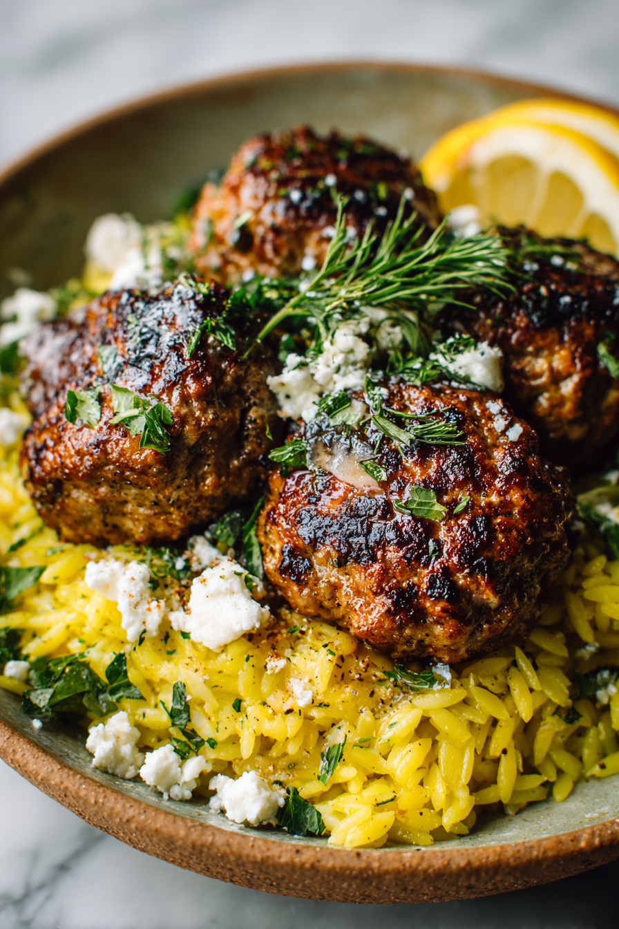 Herby Greek Meatballs with Lemon Orzo