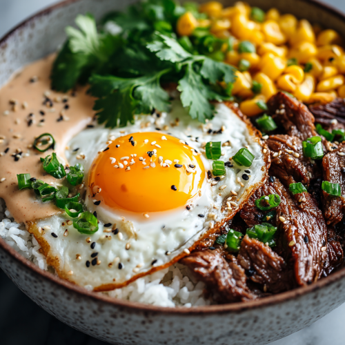 Korean BBQ Beef Bowl with Creamy Corn Sauce
