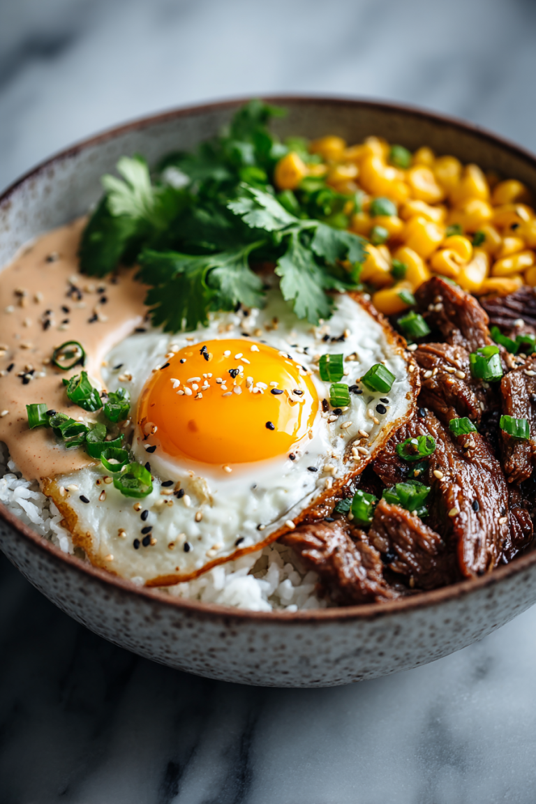 Korean BBQ Beef Bowl with Creamy Corn Sauce