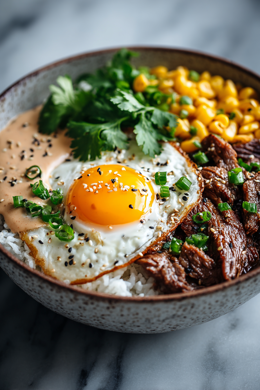 Korean BBQ Beef Bowl with Creamy Corn Sauce