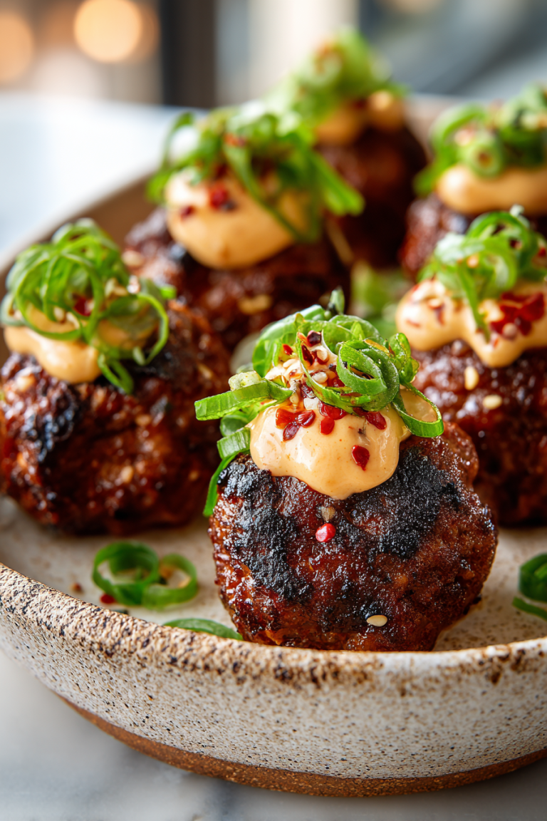 Korean BBQ Meatballs with Spicy Mayo