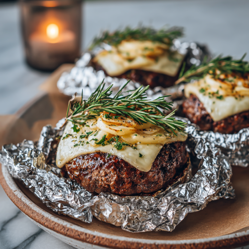 Mushroom and Swiss Burger Foil Packets