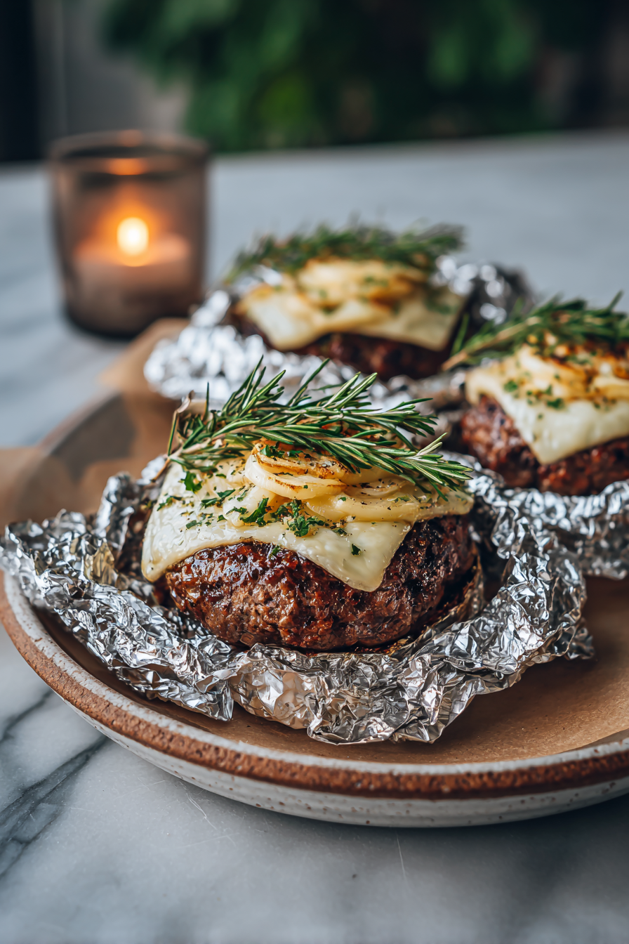 Mushroom and Swiss Burger Foil Packets