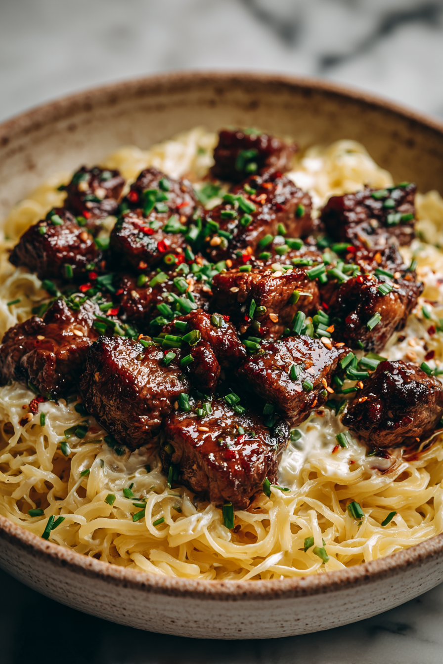 One Pan Cheesy Garlic Steak Bites