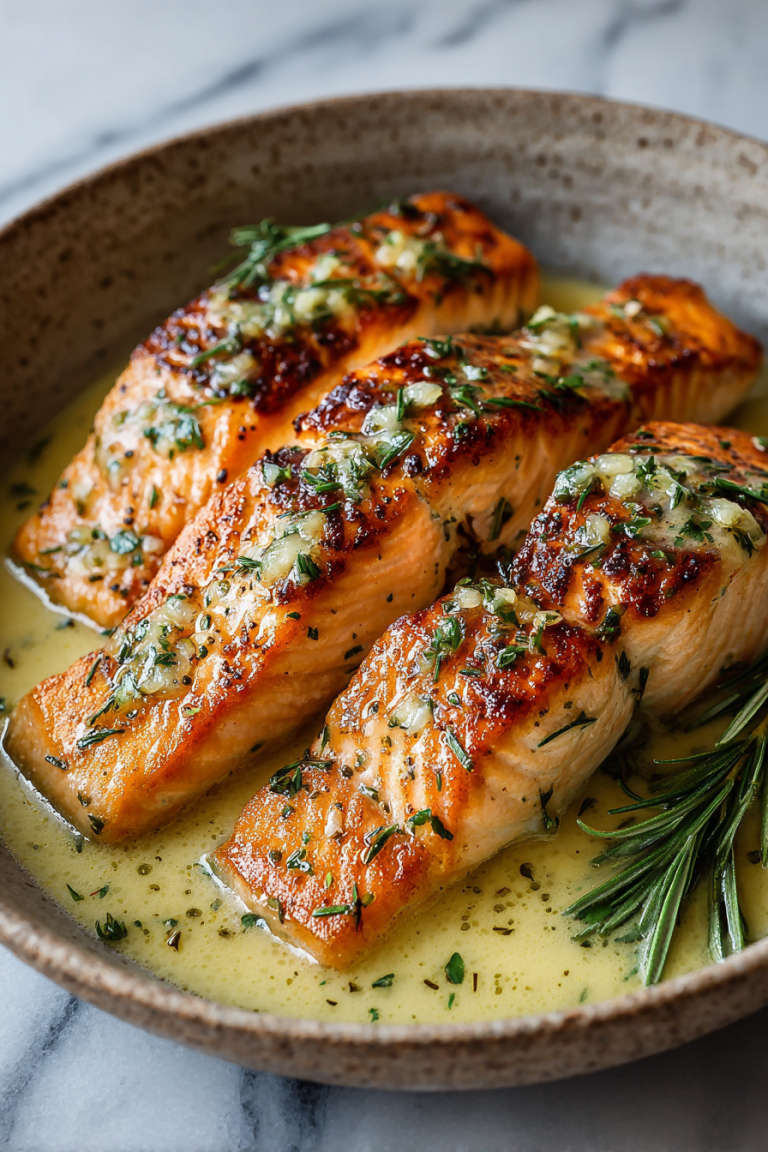 Pan Fried Salmon with Garlic Butter Sauce