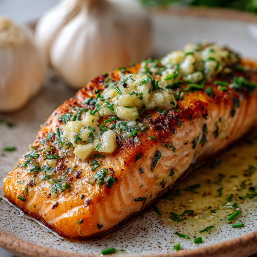 Pan Fried Salmon with Garlic Butter Sauce