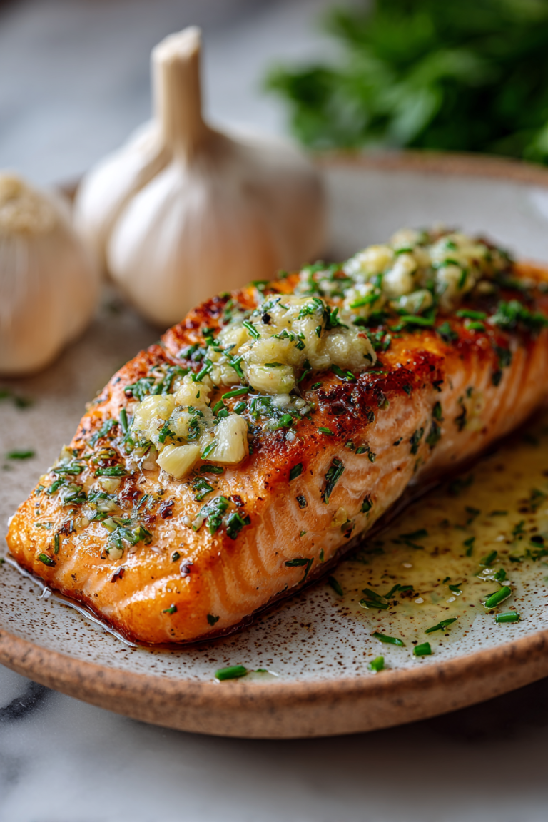 Pan Fried Salmon with Garlic Butter Sauce
