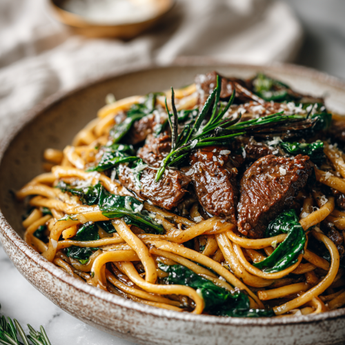 Savory Beef Linguine with Garlic Sauce