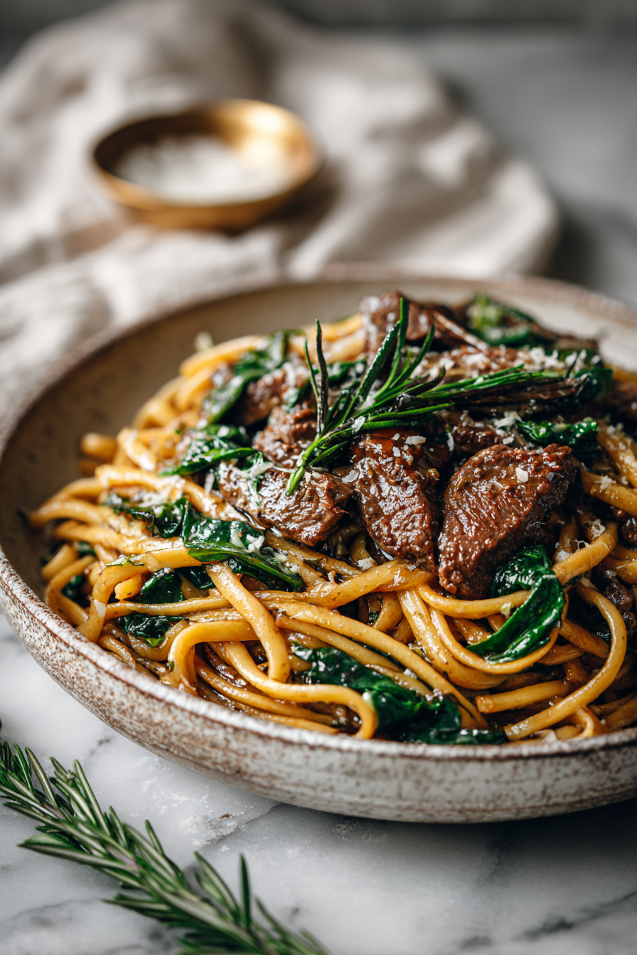 Savory Beef Linguine with Garlic Sauce