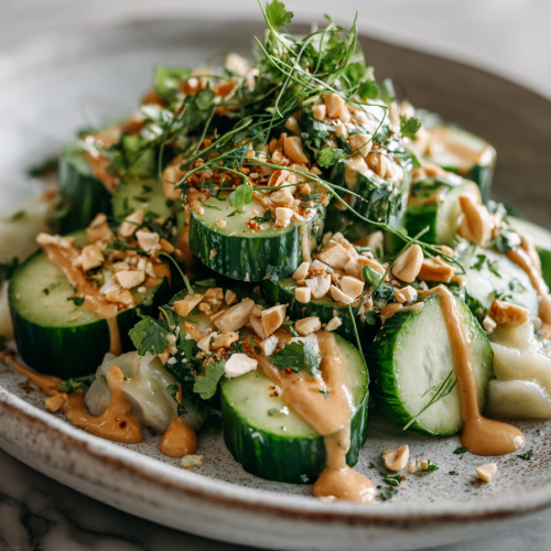 Smashed Cucumber Salad with Peanut Sauce