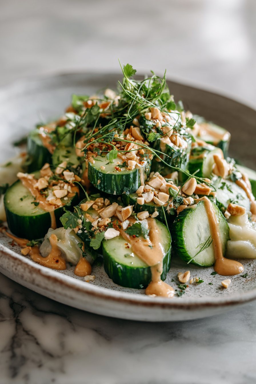 Smashed Cucumber Salad with Peanut Sauce