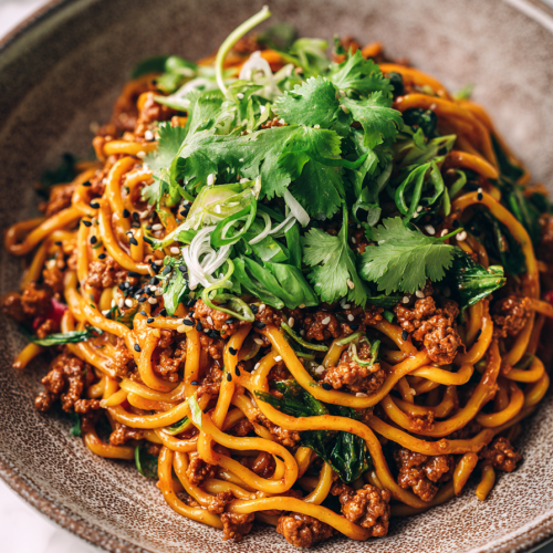 Spicy Peanut Gochujang Noodles with Turkey