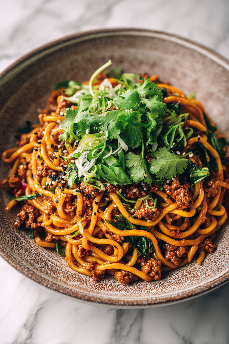 Spicy Peanut Gochujang Noodles with Turkey