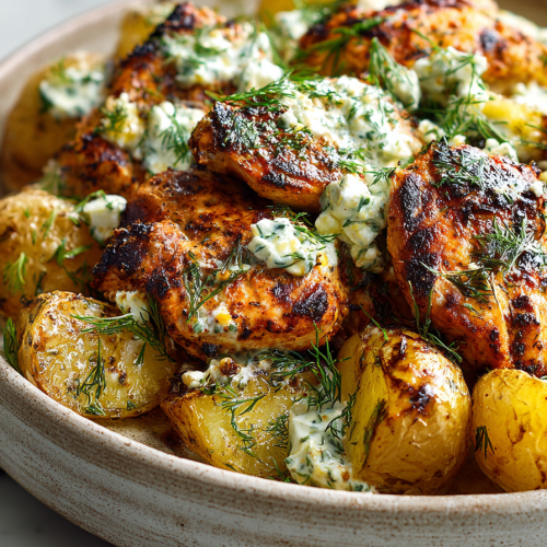 Spicy Yogurt Chicken with Dill Feta
