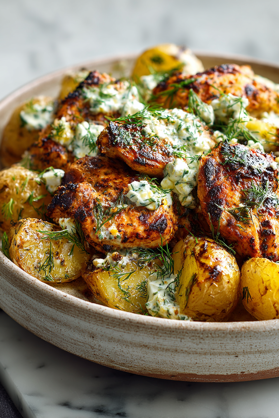 Spicy Yogurt Chicken with Dill Feta